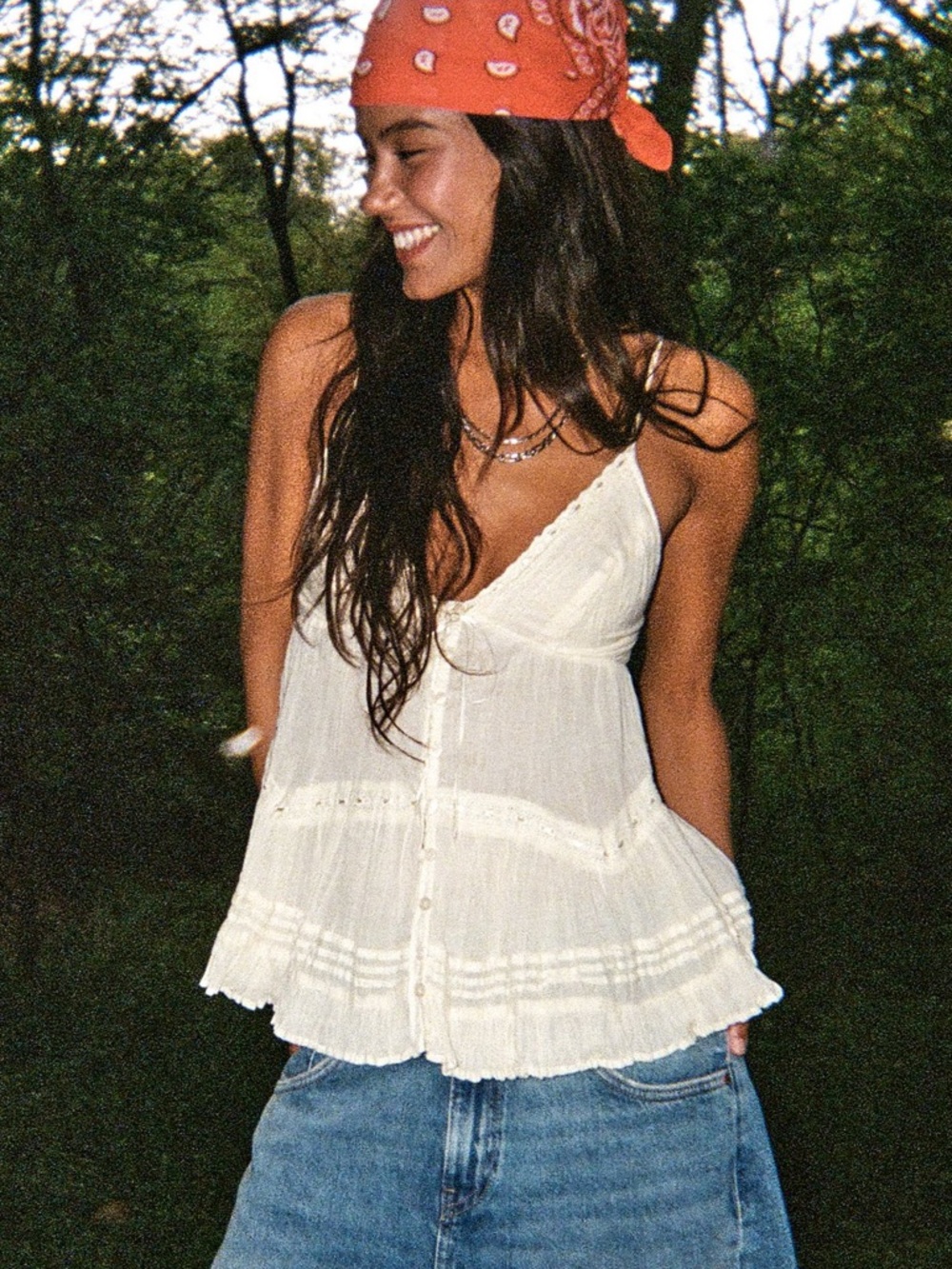 Kimchi Blue Tara UO White Gauze Button-Front Cami Top